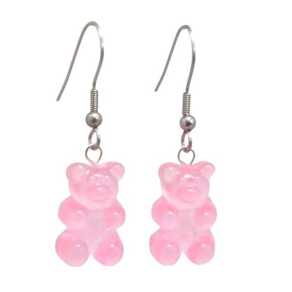 NEW Gummy Bear Earrings Pink Translucent Resin Drop‎ Kidcore Y2K Boutique
